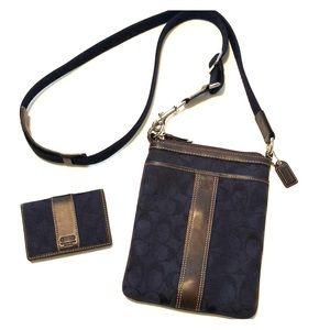 Coach Navy Signature Crossbody & Wallet